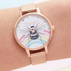 BNIB Olivia Burton Bee Rainbow Rose Gold(SS) Mesh Watch